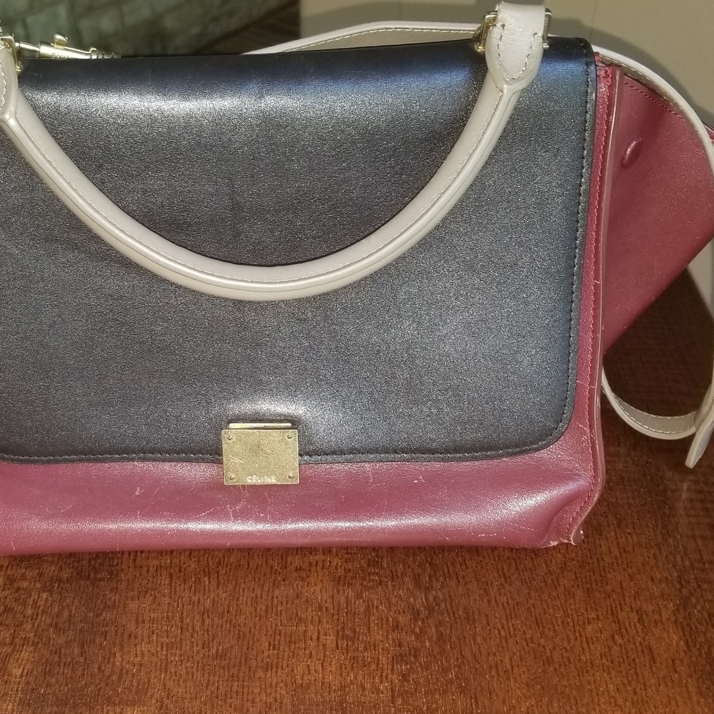 Leather pocketbook. Burgandy,black,grey gold trim